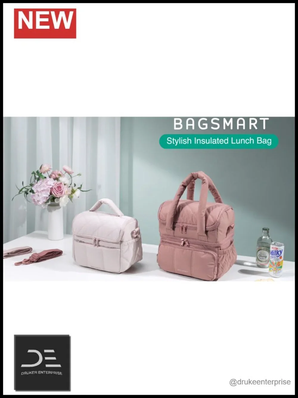 Insulated Quilted Lunch Bag Tote Cooler for Work Picnic Travel